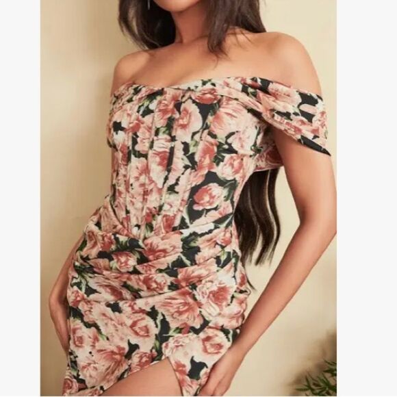 Lavish Alice Off The Shoulder Bardot Wrap Dress-LL6